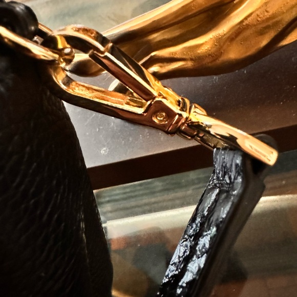 Michael Kors Black Crossbody Messenger Bag w/Gold Tone Snaps, Buckles & Monogram - Picture 7 of 11